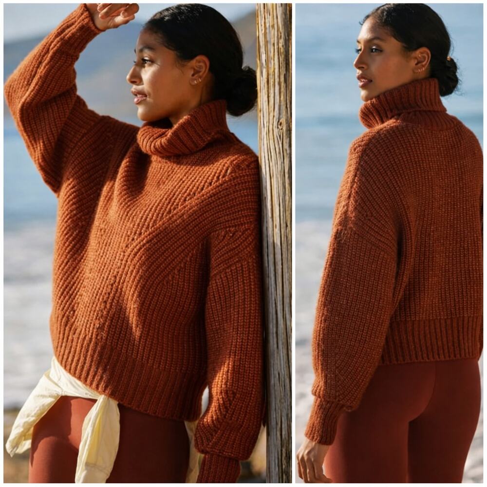 VARLEY Rogan Cropped Sweater Turtleneck Cable ribbed knit heavy Small